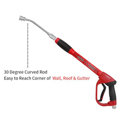Upgraded Pressure Washer Gun with Extension Replacement Wand, M22 Fitting,7 Inch 30 Degree Curved Rod, 5 Nozzle Tips, 5000 PSI, 47 Inch - color: black and red
