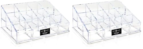 Isaac Jacobs Clear Acrylic 12 Compartment Nail Polish Holder, Organizer for Makeup, Essential Oils, Storage Solution, Rack Display (3 Rows (x4)) (Pack of 2) - size: 3 Rows (x4) (Pack of 2)
