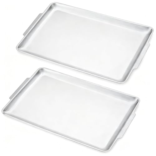 SANQIAHOME 16.3" x 11" Silver Serving Trays Set of 2, Stainless Steel - color: Silver-40x28cm