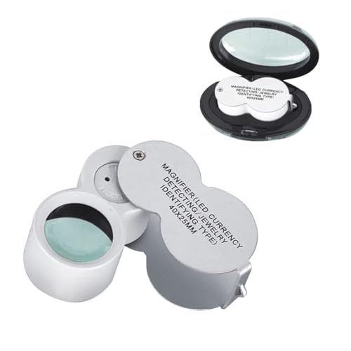 Magnifying Glass Portable Handheld Magnifying Glass with LED Light Jewelry Magnifying Glass Folding Model for The Elderly to Read Jewelry Gems Watches Stamps Antiques Magnifier 40X25mm