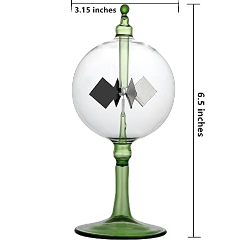 Solar Crookes Radiometer Glass Windmill Handmade for Party Home Decoration Gift L (Green) - color: Green