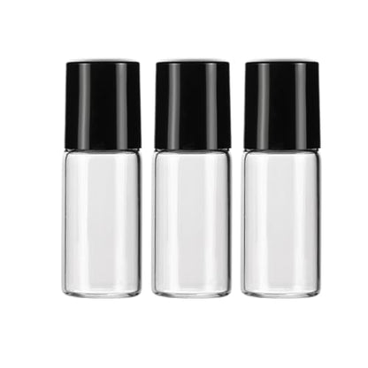 Wresty 25 Pcs Clear Glass Mini Roll On Bottles Empty Essential Oil Roller Ball Bottles Perfume Lip Blam Cosmetic Sample Vials Roller Glass Bottles Container With Black Cap (3ml) - size: 3ml