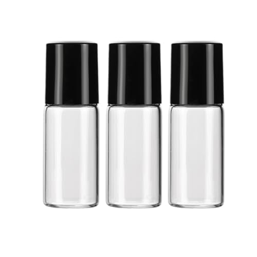 Wresty 25 Pcs Clear Glass Mini Roll On Bottles Empty Essential Oil Roller Ball Bottles Perfume Lip Blam Cosmetic Sample Vials Roller Glass Bottles Container With Black Cap (3ml) - size: 3ml