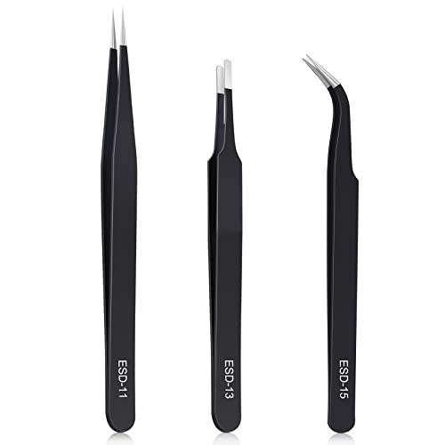 kaverme 3PCS Precision Tweezers Set, Upgraded Anti-Static Stainless Steel