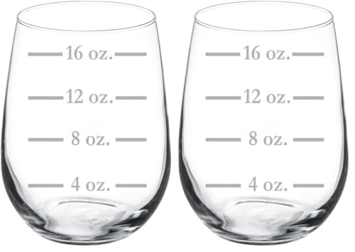 Wine Glass Goblet Measuring Cup Ounces (17 oz Stemless) (Pack of 2) - size: 1 Count (Pack of 2)