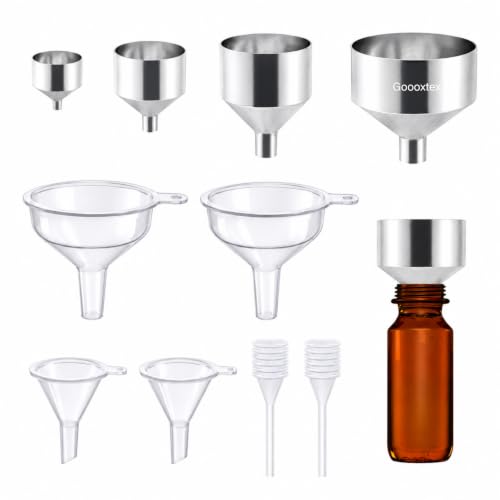 Small Metal Funnels Mini Funnel Tiny Bottle Funnel, Miniature Atomizers, Flask, Perfume, Essential Oil, Powder, Pet Capsule,Various Sizes（4 Aluminum 4 Plastic）