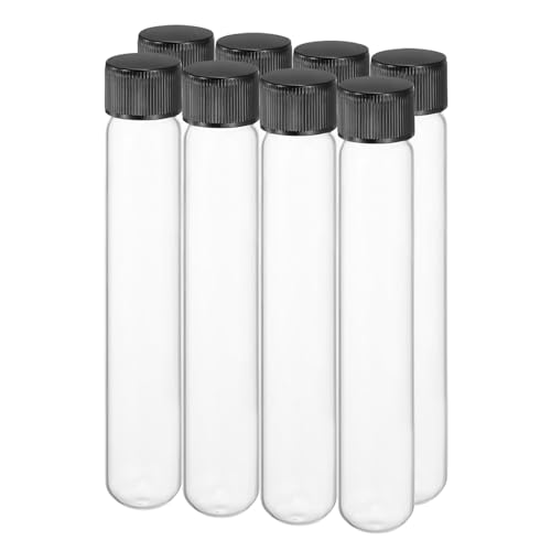 PATIKIL 25ml Test Tubes with Caps, 8pcs Glass Test Tubes Clear Round Bottom Test Tube Containers with Plastic Cap for Bead Candy Bath Salt Storage Scientific Experiment Plant, 18mmx150mm - size: 25ml