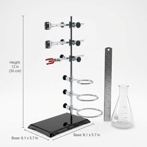QWORK Lab Support Stand Set – 2 Sets Adjustable Metal Clamp and Ring Frame for Teaching, Chemistry & Physics
