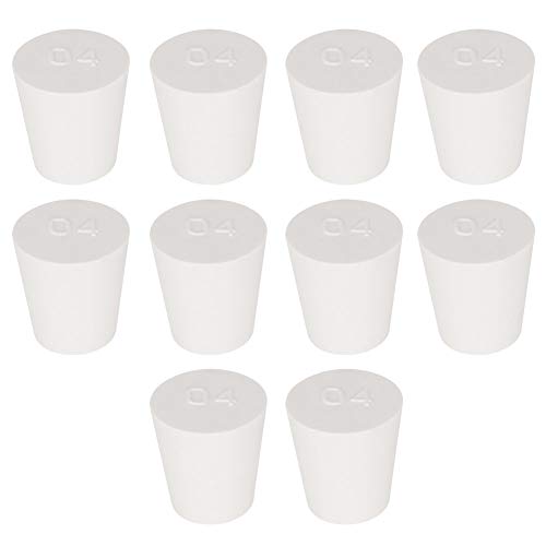 Labasics 10PK 4# Solid Rubber Stoppers - Size: 0.75" Bottle, 1.02" Top, 1.10" Length - White Tapered Lab Seal Rubber Stoppers - size: 4#