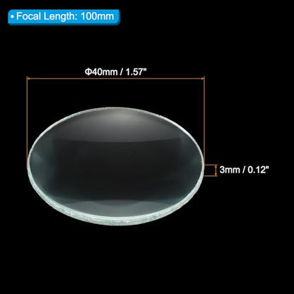 PATIKIL Convex Lens, 100mm Focal Length 40mm (1.57") Diameter Round Glass Magnifying Telescope Lens Trial Set Ground Edge for Lab Physics Class Optics, 4 Pcs - size: 100mm FL, 40mm Dia.