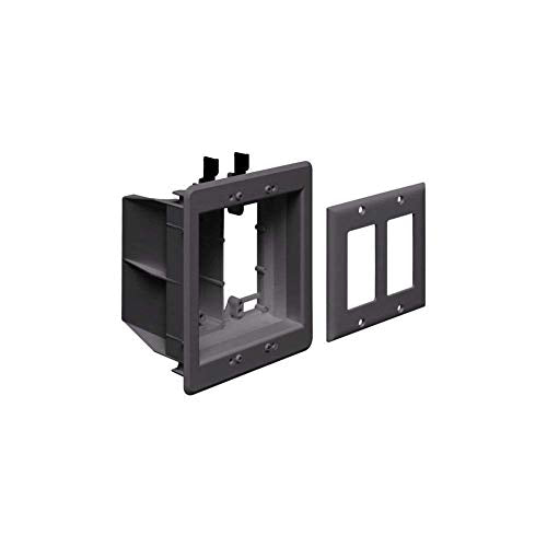 Arlington TVBU505BL-1 Recessed TV Outlet Box with Paintable Trim Plate, Black, 2-Gang - color: Black