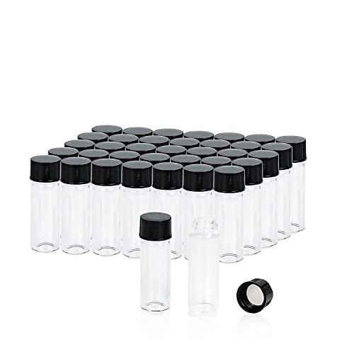 1 Dram Glass Sample Vial,4 ML Clear Borosilicate Glass Liquid Sampling Sample Glass Thread Bottles,15x45mm,13-425 Black Screw Caps with PE Liner, Pack of 100. - size: 4ML