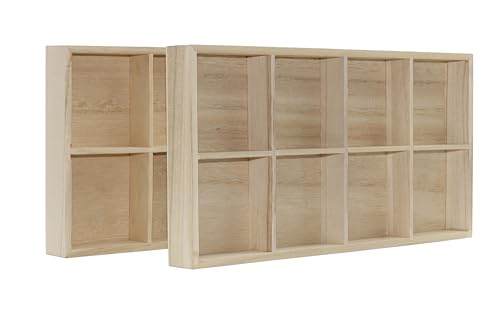 8 Section Wooden Trays – 14" × 7" Rectangular Organizers with 8 Compartments for Crafts, Drawer Tidying, Snacks, and Display | 2 Pack - size: 8 Section