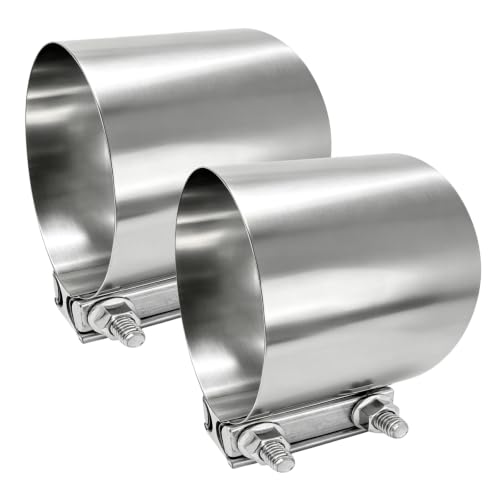 2 PCS Exhaust Clamp, Stainless Steel Butt Joint Band Muffler Clamp with Nuts, Durable Butt Joint Exhaust Pipe Sleeve Coupler Replacement for Most Vehicles, Car Accessories (4") - color: 4", 2 Pcs