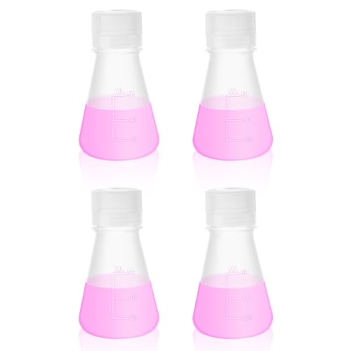 4pcs 50ml Plastic Erlenmeyer Flasks with Screw Cap, LVAH002 - style: 4pcs of Vol.50ml