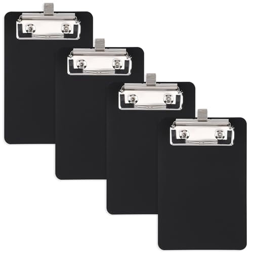 Mini Plastic Clipboards 3.9x5.9in with Pen Holder Loop Fits 3.5x5.1in Sheet, 4 PCS Portable Lightweight Clip Board for Office Cafeteria School Teacher, Working Supplies Writing Board Convenient - color: Black, size: 3.9x5.9in - Mini