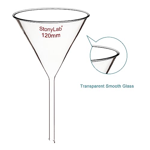 stonylab 1-Pack Glass Funnel, Heavy Wall Borosilicate Glass Funnel, 120mm Diameter and 120mm Stem Length - size: 120mm Diameter and 120mm Stem