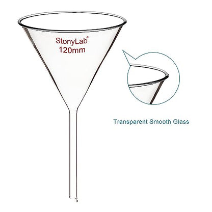 stonylab 1-Pack Glass Funnel, Heavy Wall Borosilicate Glass Funnel, 120mm Diameter and 120mm Stem Length - size: 120mm Diameter and 120mm Stem