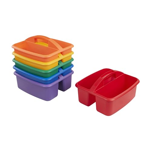 ECR4Kids 2-Compartment Large Storage Caddy Organizer, 6-Pack, Primary - color: Primary