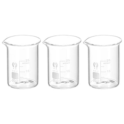 PATIKIL 3Pcs 25ml Low Form Glass Beaker, 3.3 Borosilicate Glass Graduated Printed Scale Measuring Cups with Spout for Kitchen Lab Liquids - size: 25ml