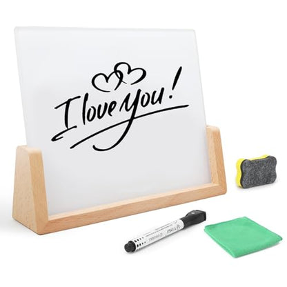 Desktop Glass Whiteboard with Wood Base, Small Whiteboard Glass Dry Erase Board Mini Whiteboard Portable Desk Whiteboard for Home, Office, 6.9x5.86 inch. Accessories Included - color: Beech-white-whiteboard