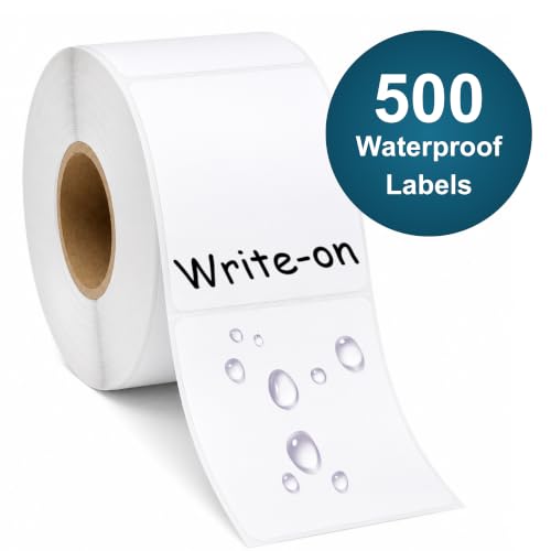 Blank Waterproof Label Stickers, Small White Write-On Polypropylene Labels with Strong Permanent Adhesive, 25.4mm x 50.8mm (1” x 2”) 500/roll, Durable for Bottles, Storage, Pantry & Cleaning Supplies - size: Small