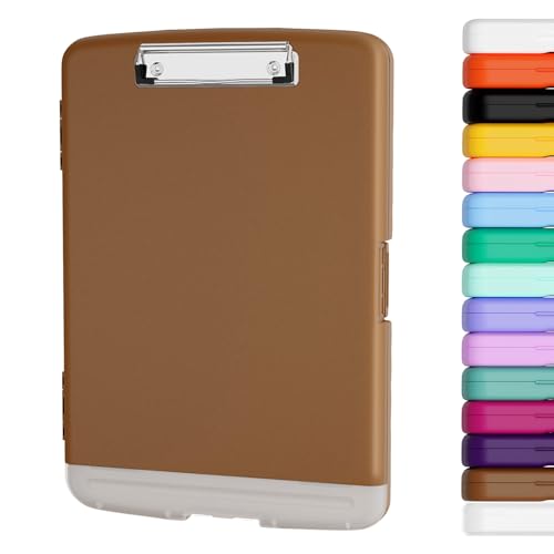 Piasoenc Clipboard with Storage, 8.5 x 11 Clip Board with Pen Holder, Brown - color: Brown