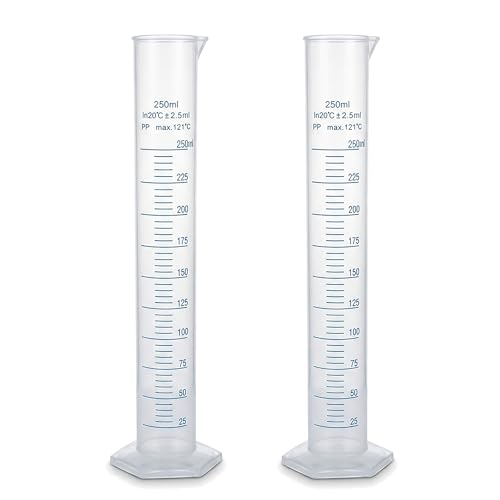 Graduated Cylinder Plastic 250ml Lab Measuring Cylinders for Home and School Science, 2 PCS - size: Plastic 250 ml