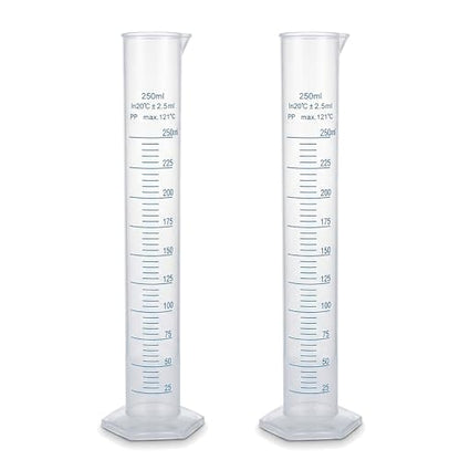Graduated Cylinder Plastic 250ml Lab Measuring Cylinders for Home and School Science, 2 PCS - size: Plastic 250 ml