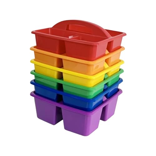 Set of 6 Classroom Caddy, Small Plastic Storage Caddy with Handle, Rainbow - color: Rainbow