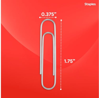 Staples Jumbo Paper Clips, Silver, Large Steel, 1,000-Pack - size: 1,000 Pack