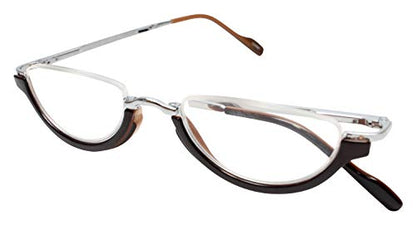 Calabria 309 Compact Folding Reading Glasses Mens Womend Trendy Semi-Rimless Foldable Pocket Readers Eyeglasses w/Hard Case - color: Walnut