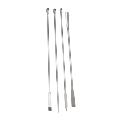 Laboratory Spatula Set 4 Pcs 304 Stainless Steel Micro Spatula Double Ended Mixing Spoon Long Handle for Lab Reagent Sampling Powders Liquids, Flannel Storage Bag Included