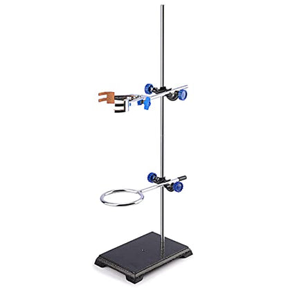 FunChem Lab Stand Set, Stainless Steel Support Stand Chemistry Set with Rod (22.4 inch L), 4 Prong Adjust Swivel Clamp, Retort Ring and 2 Boss Heads