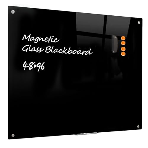 Magnetic Glass Dry Erase Board - Black Board 48 x 96 Inch Wall Mounted Glass Whiteboard, Large Frameless White Board for Wall Office, Home & School, Black - color: Black, size: 48"W x 96"H