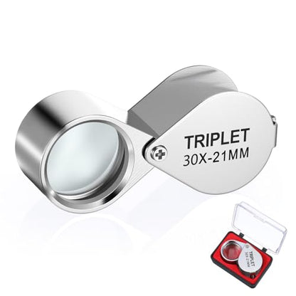 Jewelers Loupe 30x Foldable Hand Lens Eye Loops Magnifier Jewelers Loupe Pocket Magnifying Glass for Detecting Coin Diamonds Gems Jewelry Stamps Antiques