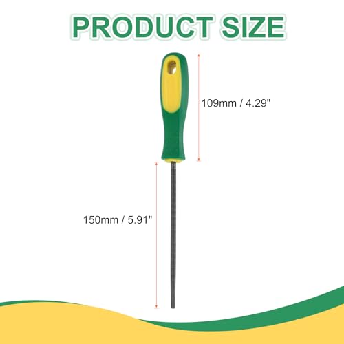 HARFINGTON 6" Round Fine Cut File Double Cut Teeth Fine Metal File High Carbon Steel T12 with Plastic Handle for Metal Wood Finishing Roughing, Grey/Yellow-Green - size: 6", style: Fine Cut