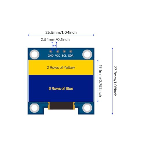 ELEGOO 0.96 Inch OLED Display Screen Module, Self-Luminous, SSD1306, 3PCS - color: Yellow & Blue