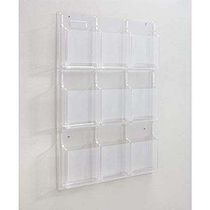 Safco Reveal Literature Rack, 9 Compartments Magazine Holder, Wall-Mounted Brochure Organizer, Acrylic, Clear