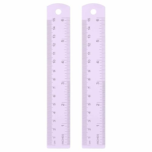 HARFINGTON 2pcs Metal Straight Ruler 15cm Metric SAE Aluminum Alloy Measuring Rulers Scale Tool with Hole for Measure Study Reading Classroom Office, Purple - color: Purple, size: 15cm
