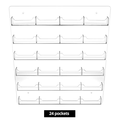 QWORK Acrylic Business Card Holder Wall Mount, 24 Pockets, Clear Sticker Display, Multi-Pocket Rack Organizer for Office & Home Use, Includes Screws, Expansion Tubes