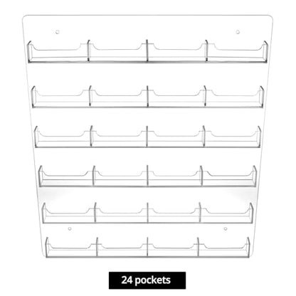 QWORK Acrylic Business Card Holder Wall Mount, 24 Pockets, Clear Sticker Display, Multi-Pocket Rack Organizer for Office & Home Use, Includes Screws, Expansion Tubes