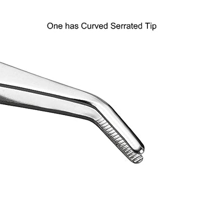 7 Inch Stainless Steel Tweezers with Straight and Curved Serrated Tip Multipurpose Forceps for Craft Repairing 2 Pack - size: 7 Inch
