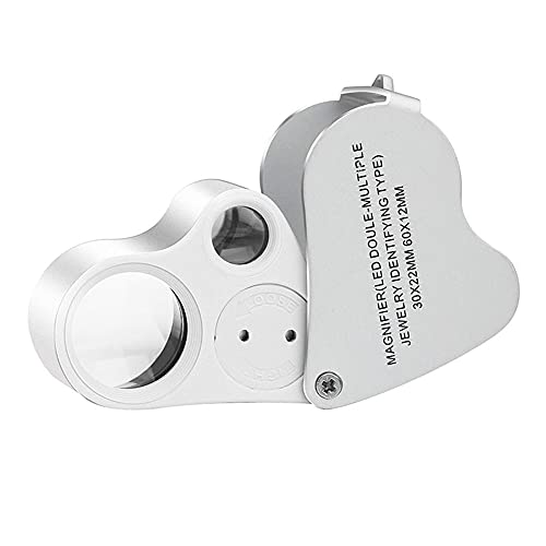 Pineapple 30X 60X Jewelers Loupe Magnifier with Light, Lighted Magnifying Glass Jewelry Loop, Pocket Magnifier for Coins, Jewelry, Plants, Currency, Diamonds, Stamps (White)