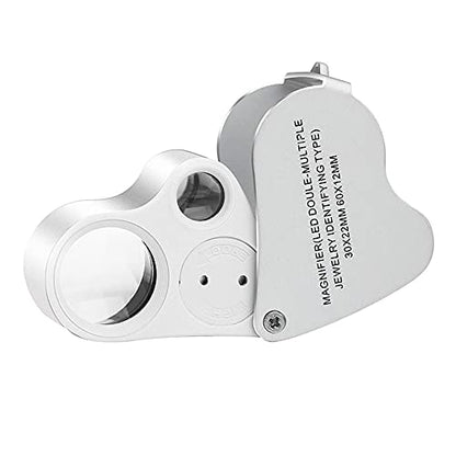 Pineapple 30X 60X Jewelers Loupe Magnifier with Light, Lighted Magnifying Glass Jewelry Loop, Pocket Magnifier for Coins, Jewelry, Plants, Currency, Diamonds, Stamps (White)