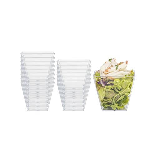 Restaurantware-4 Ounce Mini Kova Cups, 20 Square Small Appetizer Cups - Durable, Disposable, Clear Plastic Parfait Cup, Serve Mousse, Puddings, Or Samples, For Weddings Or Parties - color: Clear, size: 4 oz