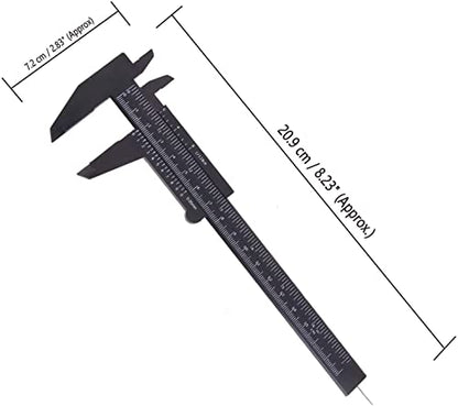 TamBee Plastic Vernier Caliper, 150mm Mini Caliper for School Students, Double Scale Caliper Jewelry Brow Sliding Gauge Ruler Measuring Tool 6Inch 5PCS(Black) - color: Black