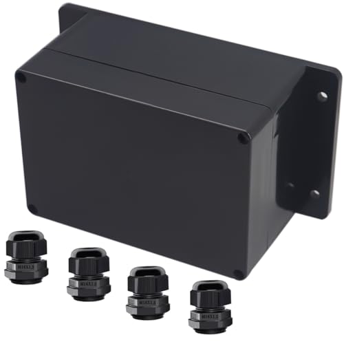 Project Box ABS Black Electrical Boxes IP65 Outdoor Waterproof Box Electronic Junction Box Fixed Ear Power Enclosure with Cable Glands for DIY Project 6.3 x 4.33 x 3.54 inch (160x110x90mm) - size: 6.3"x4.33"x3.54"