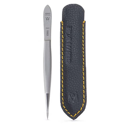 GERMANIKURE Pointed Tweezers, Precision German Steel, Leather Case - style: Leather Sleeve