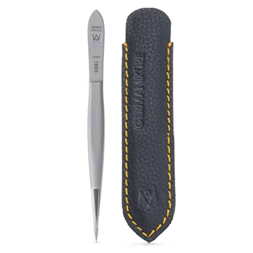 GERMANIKURE Pointed Tweezers, Precision German Steel, Leather Case - style: Leather Sleeve